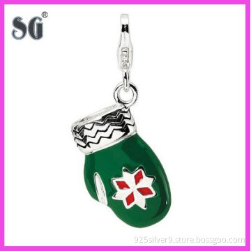 925 Sterling silver Christmas Jewelry Collection Cute Mitten design with green&red epoxy enamel